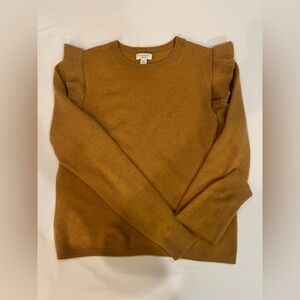 Garnet Hill 100% Cashmere Sweater Camel Ruffle Size Small